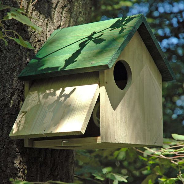 dobar Nichoir pour &eacute;cureuils avec 3 entr&eacute;es naturel et vert