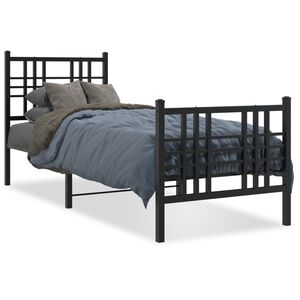 vidaXL Cadre de lit m&eacute;tal sans matelas avec pied de lit noir 75x190 cm