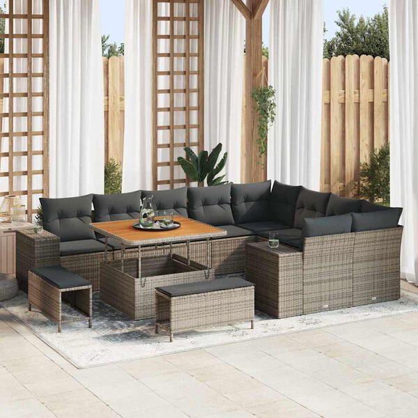vidaXL Ensemble de canap&eacute; de jardin avec coussin 12 pcs Gris