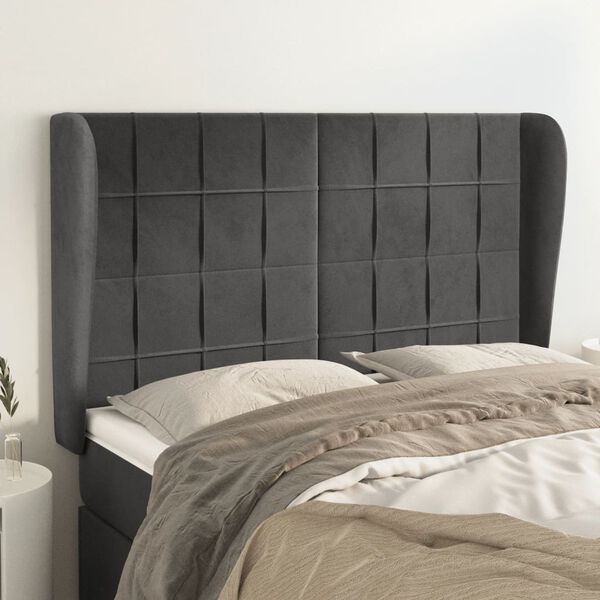 vidaXL T&ecirc;te de lit avec oreilles Gris fonc&eacute; 147x23x118/128 cm Velours