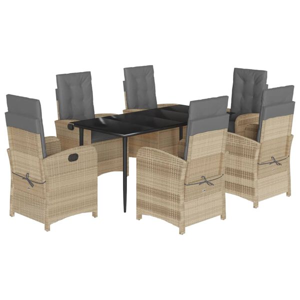 vidaXL Ensemble &agrave; manger de jardin coussins 7 pcs m&eacute;lange beige rotin