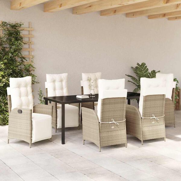 vidaXL Ensemble de salle &agrave; manger pour jardin 7 pcs Beige polyrotin