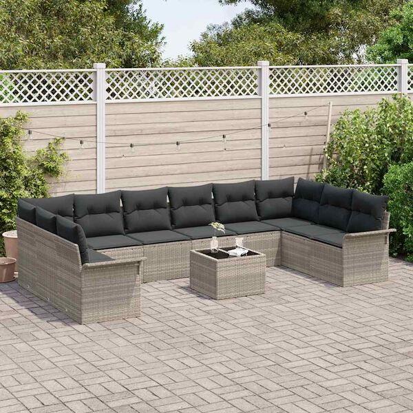 vidaXL Ensemble de canapé de jardin 11 pcs Gris clair Poly rotin