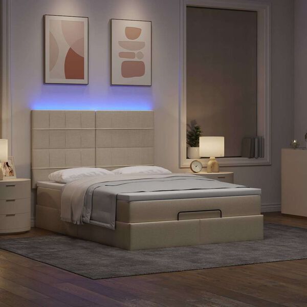 VidaXL Cadre de lit ottoman avec matelas cr&egrave;me 140x200 cm tissu