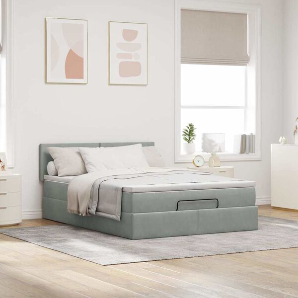 vidaXL Cadre de lit ottoman avec matelas gris clair 140x200 cm velours