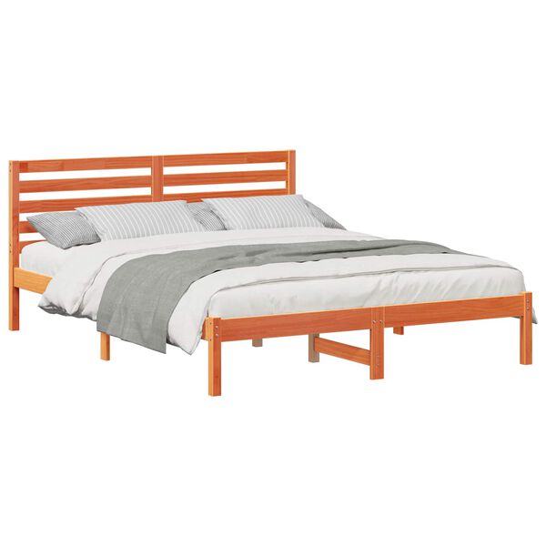 vidaXL Cadre de lit avec t&ecirc;te de lit Brun cire 150 x 200 cm Pin massif