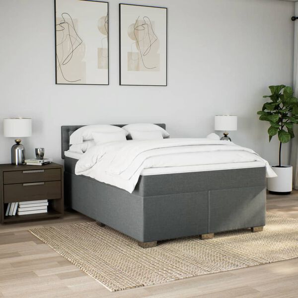 vidaXL Sommier &agrave; lattes de lit avec matelas Gris fonc&eacute; 140x190cm Tissu