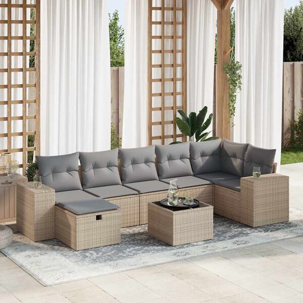 vidaXL Salon de jardin avec coussins 7 pcs beige r&eacute;sine tress&eacute;e