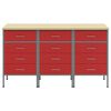 vidaXL Placard de travail 3 pcs Rouge et Gris 75 x 45 x 85 cm