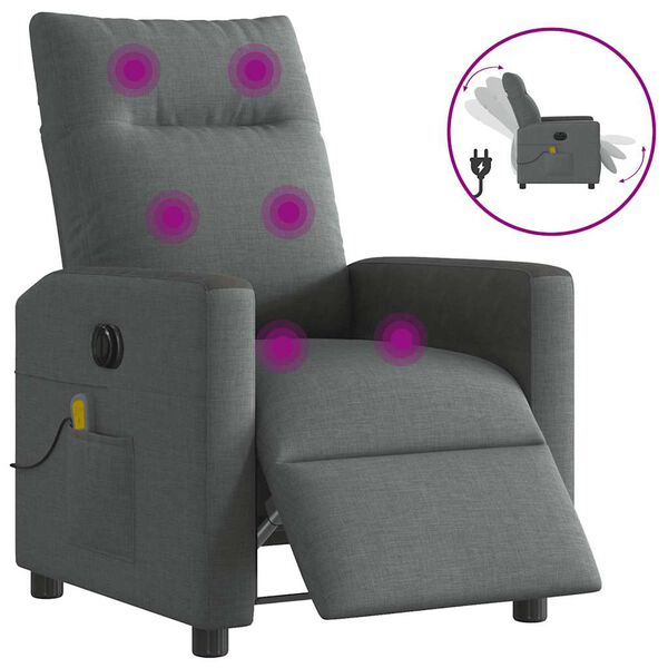 vidaXL Fauteuil inclinable de massage &eacute;lectrique gris fonc&eacute; tissu