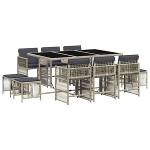 vidaXL Ensemble &agrave; manger de jardin 11pcs avec coussins gris poly rotin