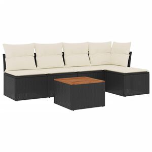 vidaXL Salon de jardin 6 pcs avec coussins noir r&eacute;sine tress&eacute;e