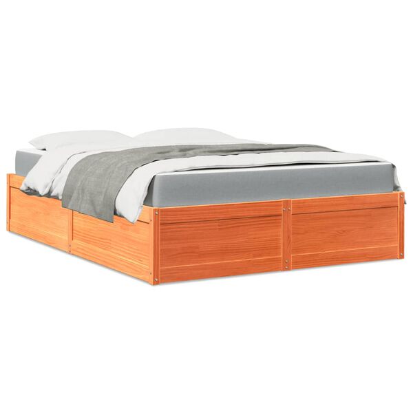 vidaXL Lit avec matelas cire marron 160x200 cm bois de pin massif