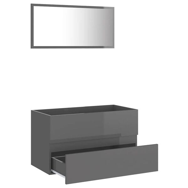 vidaXL Ensemble de meubles de bain 2 pcs Gris brillant Agglom&eacute;r&eacute;