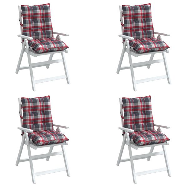 vidaXL Coussins de chaise &agrave; dossier bas lot de 4 motif carreaux rouge