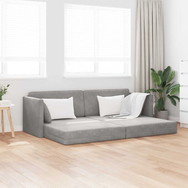 vidaXL Canap&eacute;-lit au sol 200cm Gris clair Velours