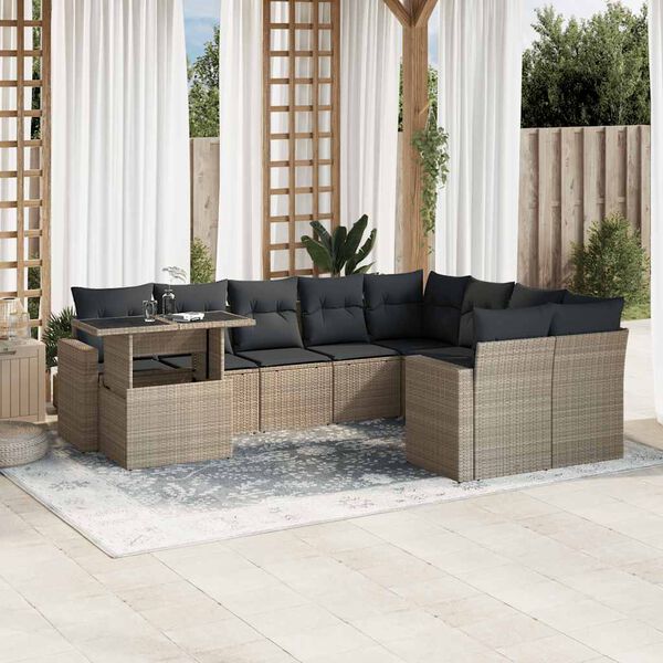 vidaXL Salon de jardin avec coussins 10 pcs gris clair r&eacute;sine tress&eacute;e