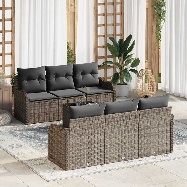 vidaXL Ensemble de canap&eacute; de jardin avec coussin 7 pcs Gris
