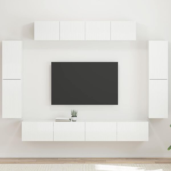 vidaXL Meuble TV 8 pcs Blanc brillant