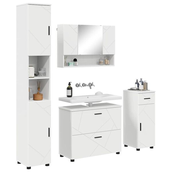 vidaXL Ensemble de mobilier de salle de bain avec tiroir 4 pcs Blanc
