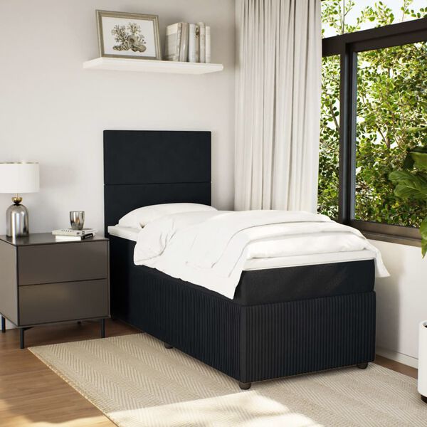 vidaXL Sommier &agrave; lattes de lit avec matelas Noir 90x190 cm Velours