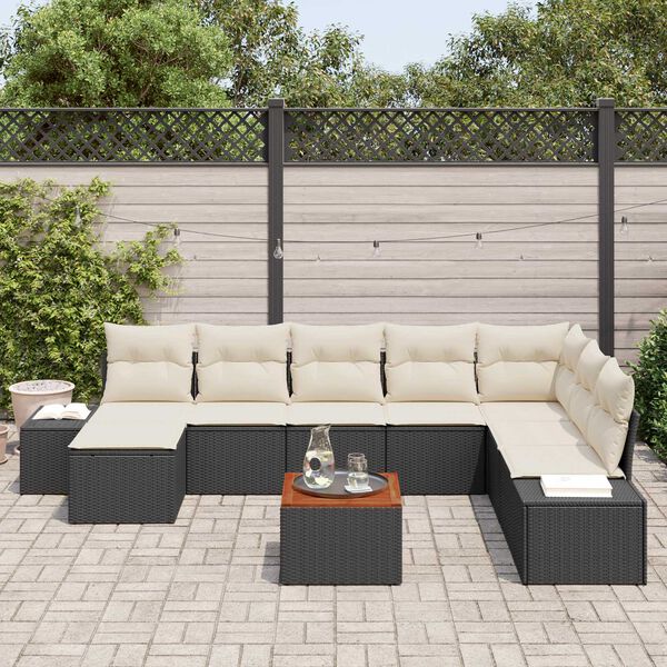 vidaXL Ensemble de canap&eacute; de jardin 9 pcs Noir et blanc