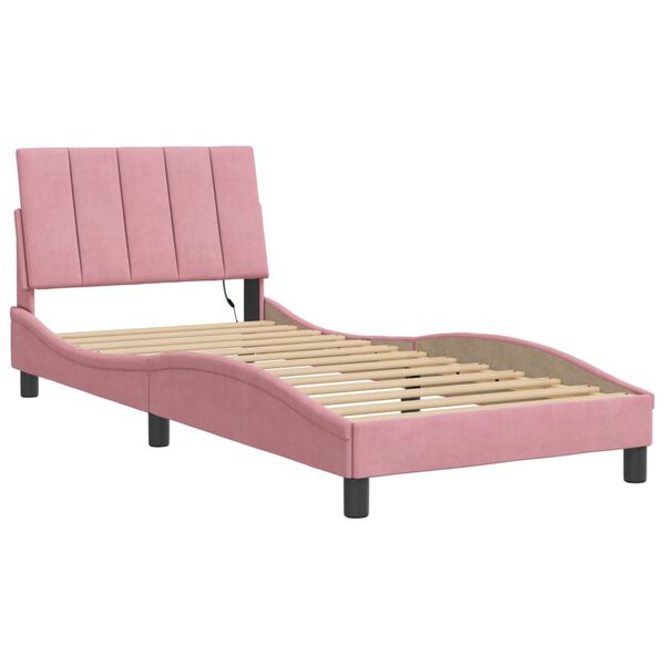 vidaXL Cadre de lit avec LED sans matelas Hanko rose 90x190 cm velours