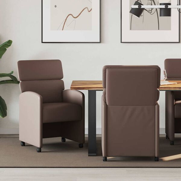 vidaXL Chaises de Salle &agrave; Manger avec Roues 2 pcs Marron