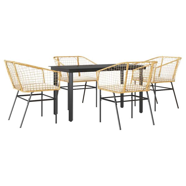 vidaXL Ensemble &agrave; manger jardin coussins 5pcs marron poly rotin verre