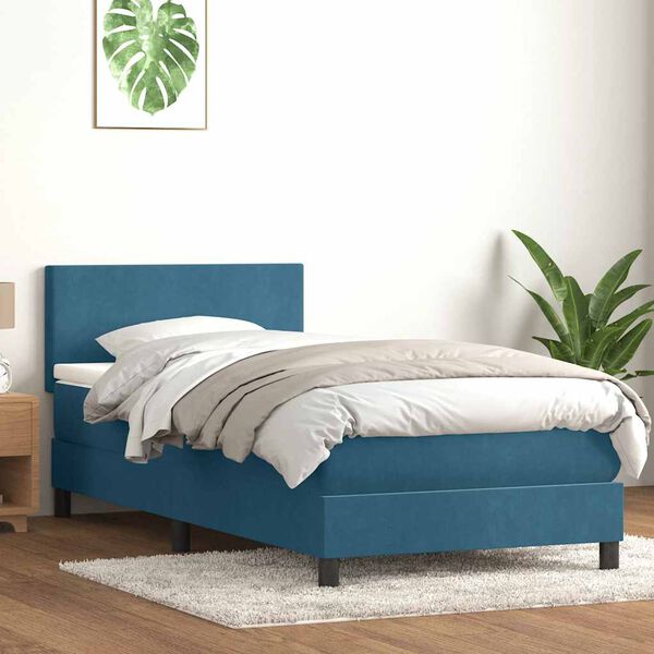vidaXL Sommier &agrave; lattes de lit et matelas et LED bleu fonc&eacute; 100x220cm velours