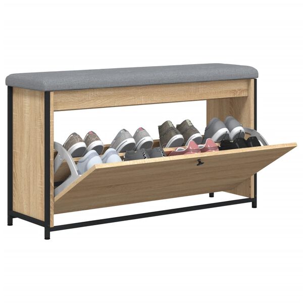 vidaXL Banc &agrave; chaussures tiroir rabattable ch&ecirc;ne sonoma 102x32x56 cm