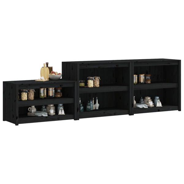 vidaXL Armoires de cuisine d'ext&eacute;rieur 3 pcs noir bois de pin massif