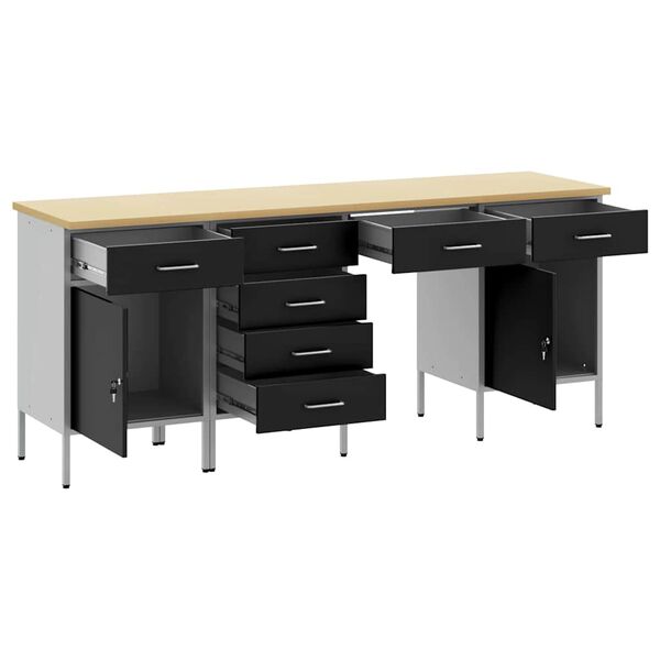 vidaXL Placard de travail 4 pcs Noir Bois d'ing&eacute;nierie et acier