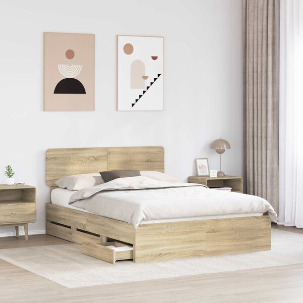 vidaXL Cadre de lit Ch&ecirc;ne Sonoma 150 x 200 cm Bois d&rsquo;ing&eacute;nierie