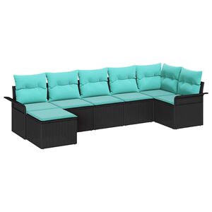 vidaXL Ensemble de canap&eacute; de jardin 7 pc Noir polyrotin