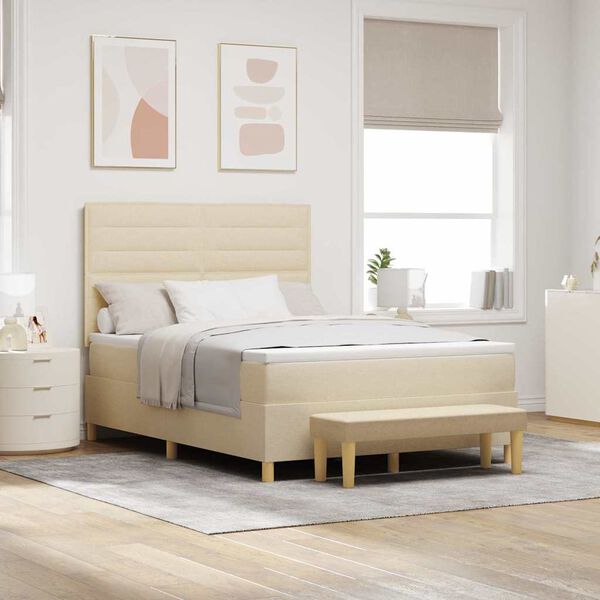 vidaXL Lit &agrave; ressorts avec matelas Cr&egrave;me 140 x 190 cm tissu