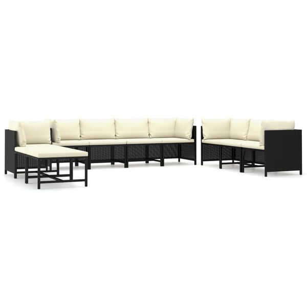 vidaXL Salon de jardin 10 pcs avec coussins R&eacute;sine tress&eacute;e Noir