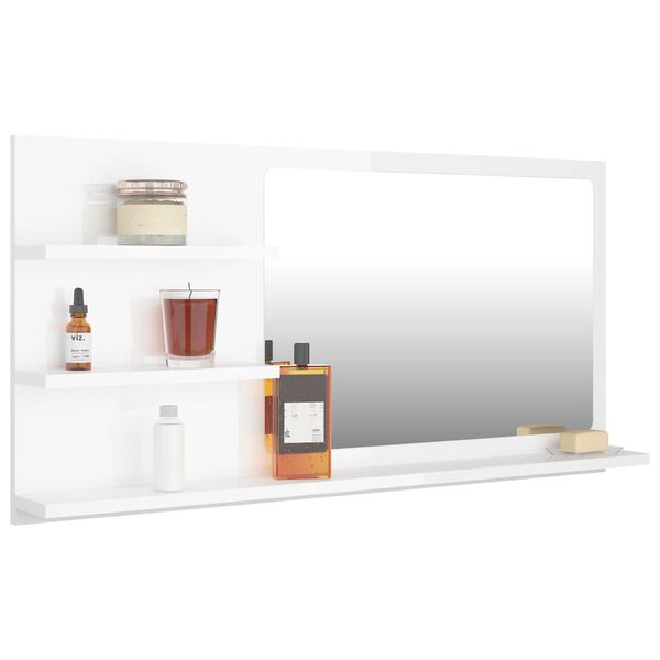 vidaXL Miroir de salle de bain Blanc brillant 90x10,5x45 cm Agglom&eacute;r&eacute;