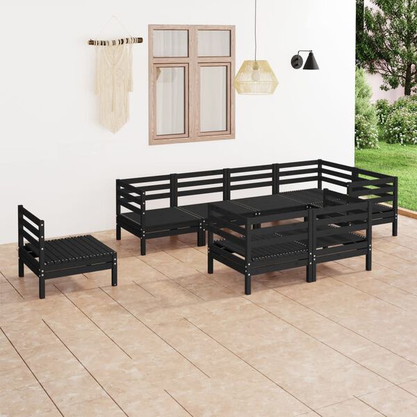 vidaXL Salon de jardin 8 pcs bois de pin massif noir