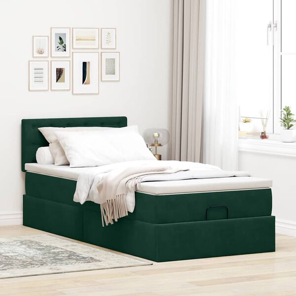 vidaXL Cadre de lit ottoman avec matelas vert fonc&eacute; 90x200 cm velours