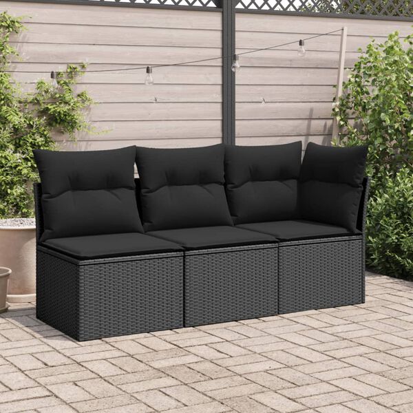 vidaXL Canap&eacute; de jardin sans accoudoirs avec coussins en polyrotin noir