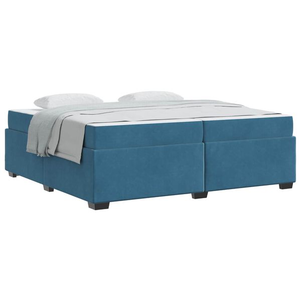 vidaXL Cadre de lit avec matelas Bleu fonc&eacute; 200 x 200 cm tissu