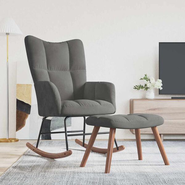 vidaXL Chaise &agrave; bascule avec repose-pied Gris fonc&eacute; Velours
