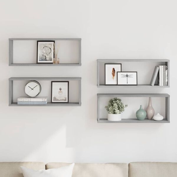vidaXL &Eacute;tag&egrave;res murales cube 4 pcs Sonoma gris 60x15x23 cm Bois