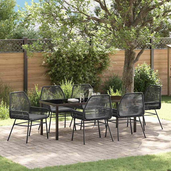 vidaXL Ensemble de salle &agrave; manger pour jardin 7 pcs Noir polyrotin