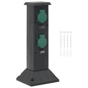 vidaXL Colonne de prise d'ext&eacute;rieur &agrave; 4 voies noir vert 16x16x39,5 cm