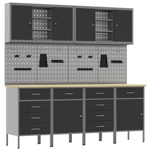 vidaXL Placard de travail 10 pcs Noir Bois d'ing&eacute;nierie et acier