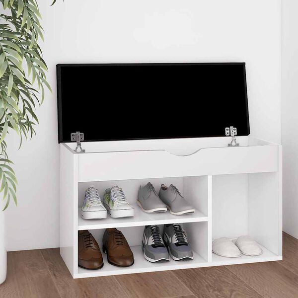 vidaXL Banc &agrave; chaussures avec coussin Blanc Bois d'ing&eacute;nierie