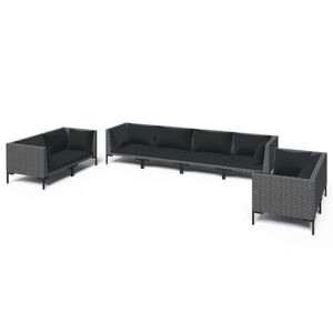 vidaXL Salon de jardin 8 pcs avec coussins R&eacute;sine tress&eacute;e Gris fonc&eacute;