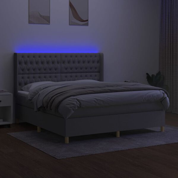 vidaXL Sommier &agrave; lattes de lit matelas LED Gris clair 160x200 cm Tissu